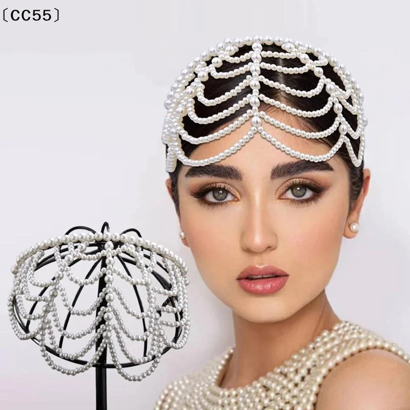 Pearl Beaded Tassel Headband – Hollow Forehead Hair Accessory Pearl Hair Headband Qst Default Title