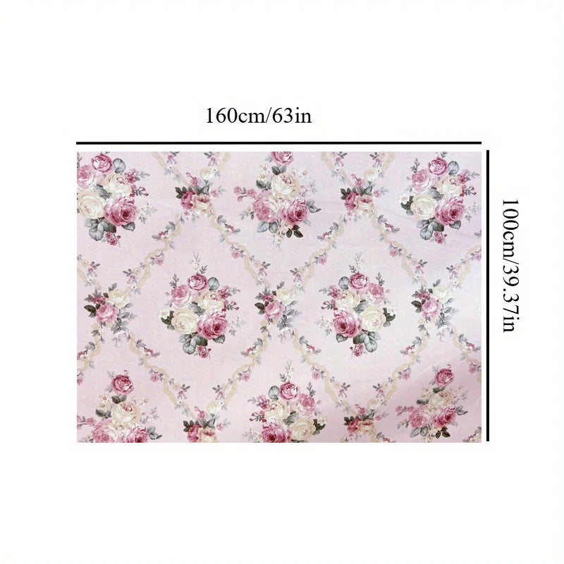 Pink Rose Printed Polyester Fabric for Sewing & DIY Crafts Craft Sewing Fabric Qme