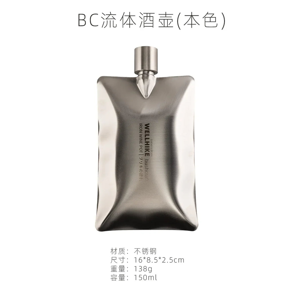 Portable 304 Stainless Steel Flat Flask for Camping & Outdoor Camping Flask Qme Silver