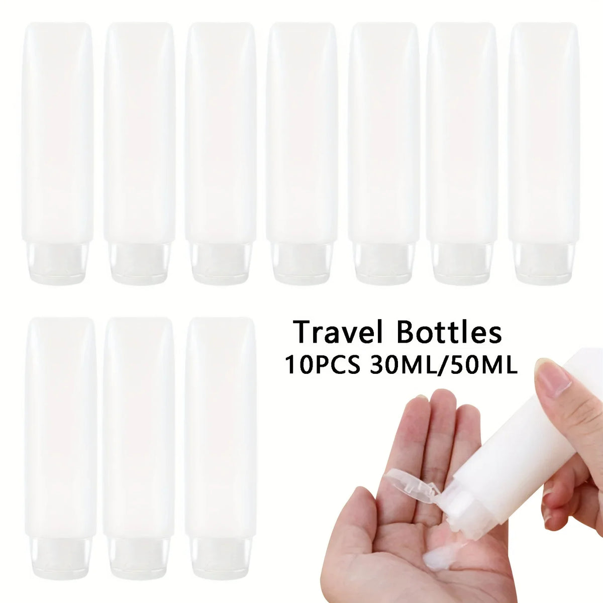 30-Pack Refillable Travel Squeeze Tube Bottles 30ml & 50ml Travel Tube Bottles Qme WHITE 30ml Plastic