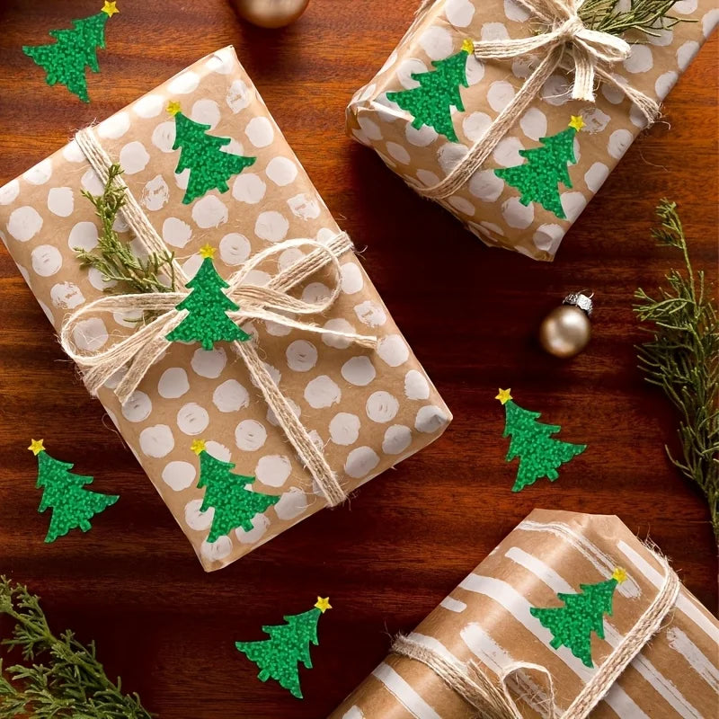 1000 Christmas Sticker Rolls – Laser Tree & Santa Hat (2 Rolls) Christmas Sticker Roll Qme