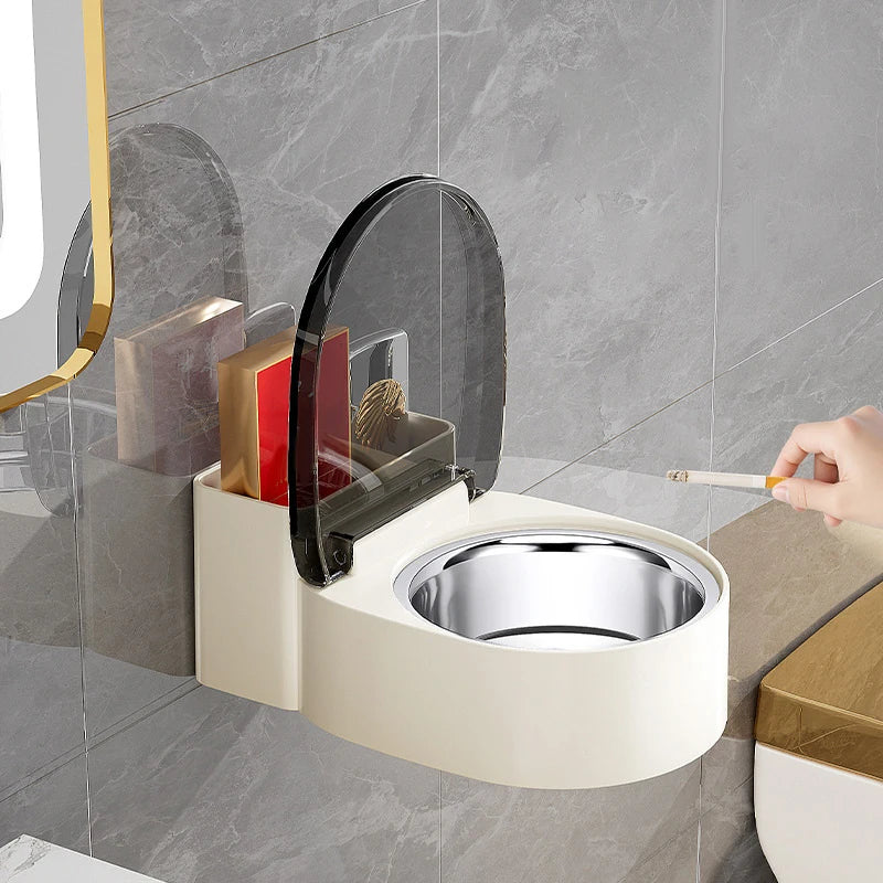 Wall-Mounted Bathroom Ashtray with Lid – Quirky Toilet Design Wall-Mounted Ashtray Qst