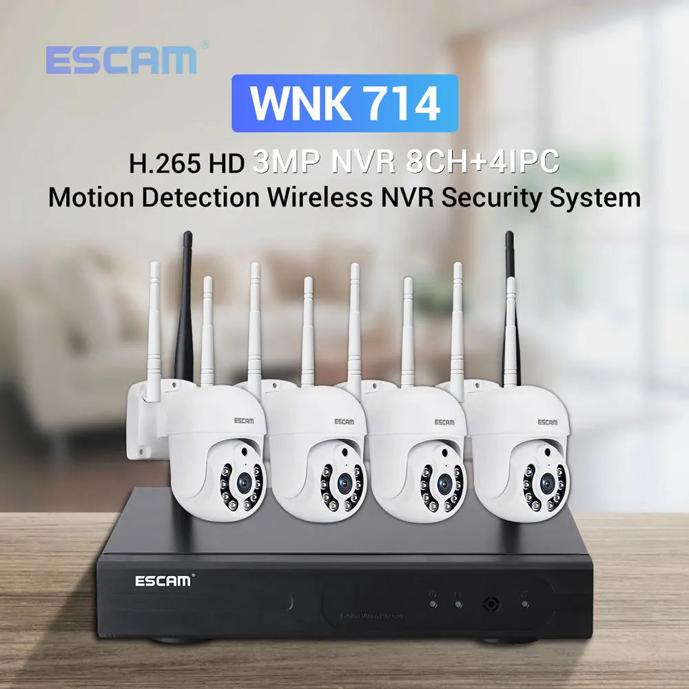 ESCAM 3MP HD Wireless CCTV System | PTZ Two-Way Audio Cameras Wireless CCTV System Qme AU Plug None