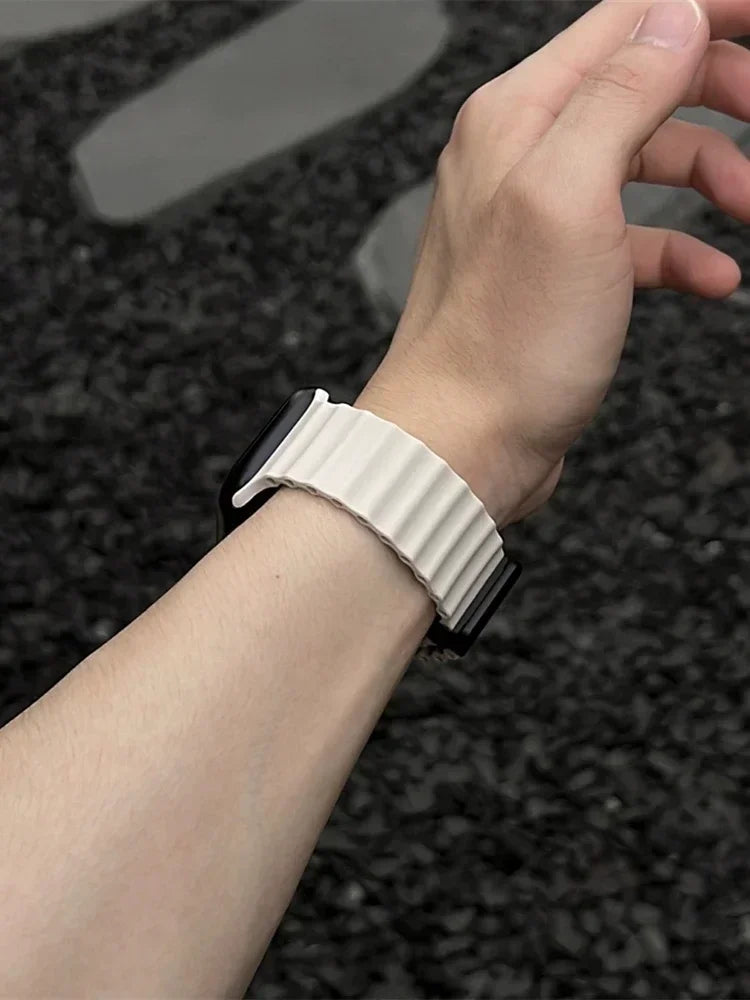 Magnetic Folding Buckle Apple Watch Band | Soft Silicone Strap Apple Watch Band Qme