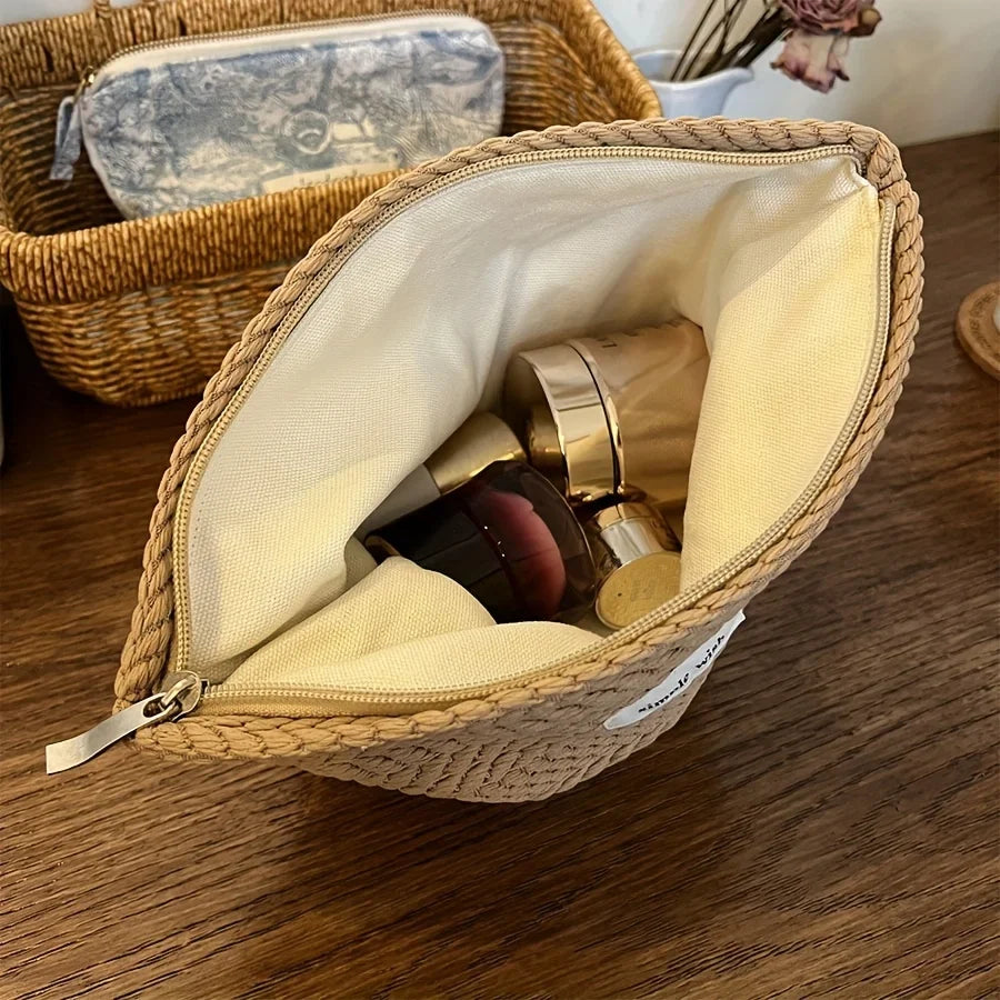 Nordic Embossed Weave Cosmetic Pouch | Soft Fabric Makeup Bag Cosmetic Pouch Qme