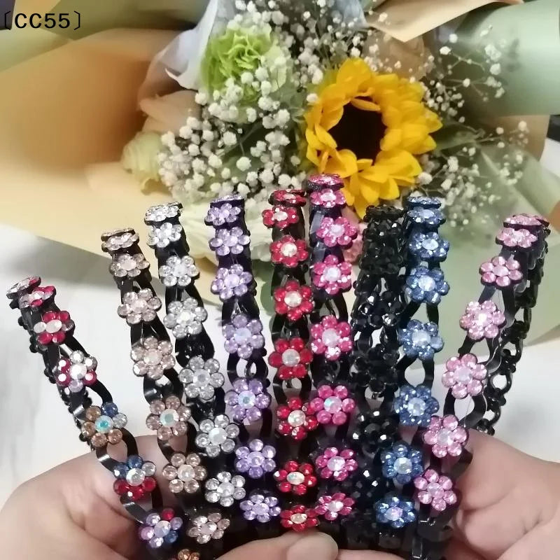 Girls Pearl Rhinestone Flower Headband – Elastic Non-Slip Girls Hair Headband Qst