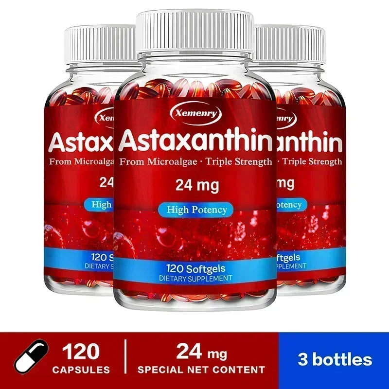 Xemenry Astaxanthin Capsules – Brain, Skin & Heart Antioxidant Antioxidant Supplement Qst 120 Capsule-3bottles