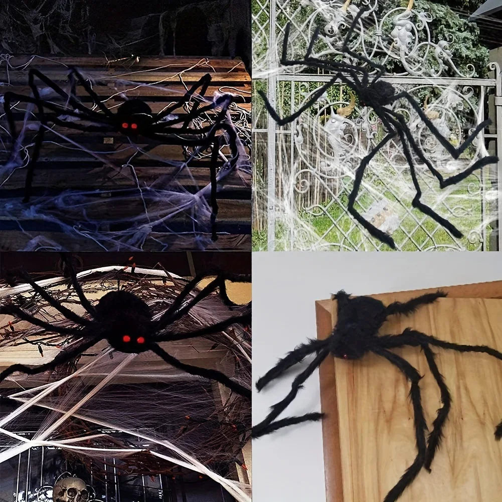 Big Plush Spider Halloween Decoration – Lifelike Cobweb Prop Halloween Decoration Qme