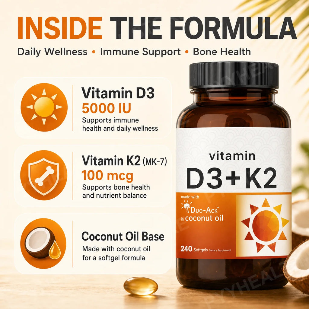 Vitamin D3 K2 MK-7 Softgels 5000 IU + 100mcg | 240ct Vitamin Supplement Qst