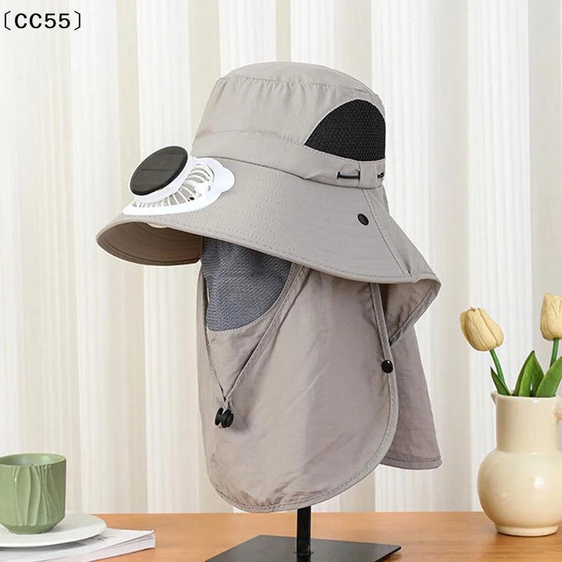 Solar Fan Hat Wide Brim UV Protection Shawl – Outdoor Hat Solar Fan Hat Qst