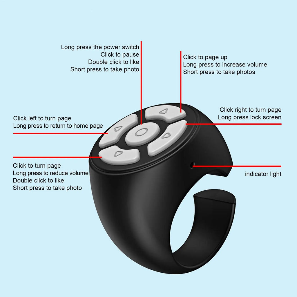 Wireless Selfie Ring Remote Shutter & Finger Scroller Bluetooth Ring Remote Qme