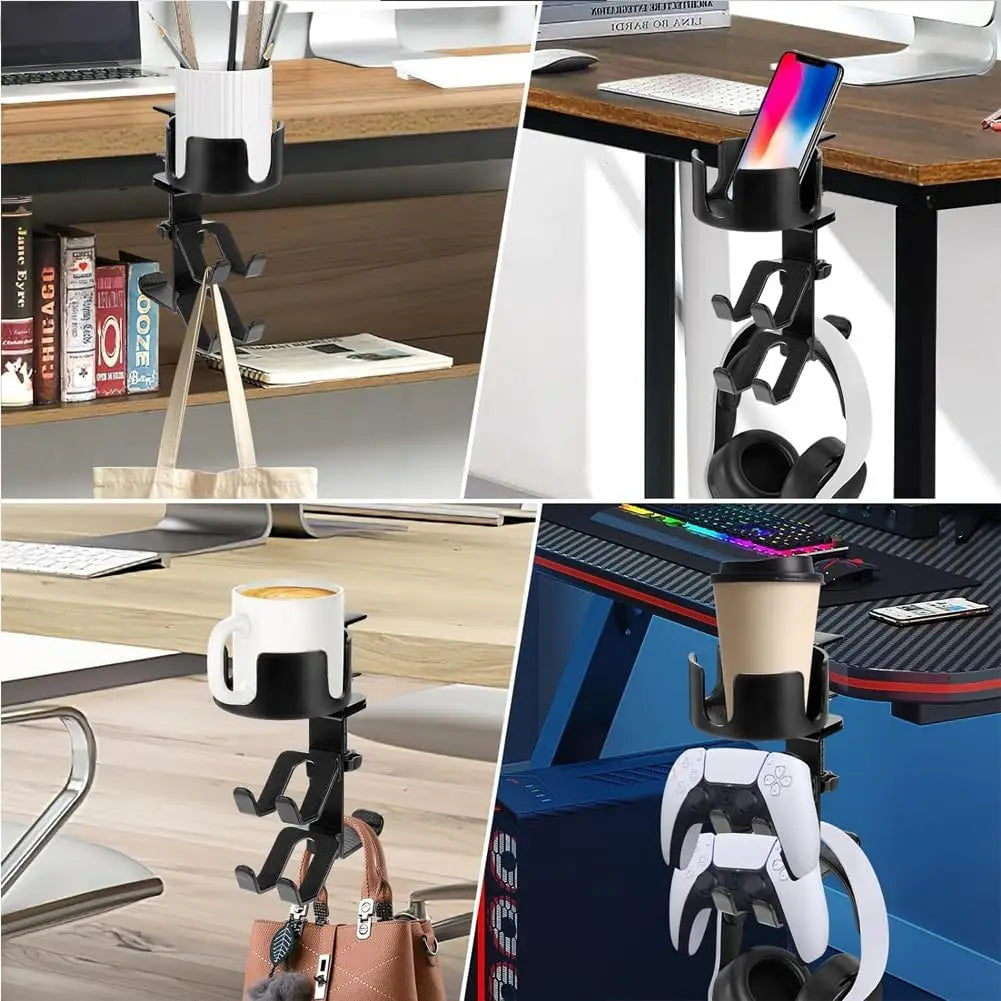 Headphone Stand & Desk Cup Holder – 360° Rotating Headset Hanger Headphone Stand Qme