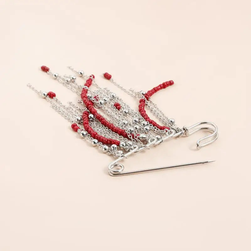 Retro Beaded Fringed Chain Brooch Pin – Exaggerated Style Beaded Brooch Pin Qme