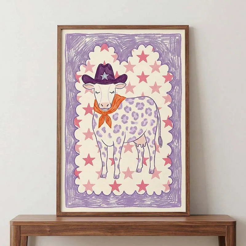 Pink Cowgirl Cow Nursery Canvas Wall Art – Farm Animal Print Nursery Canvas Print Qst