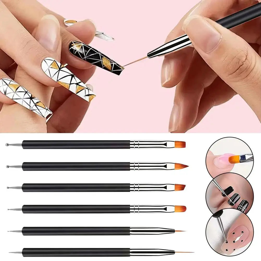 Black Multi-Function Nail Art Brushes Set – Dotting & Liner Nail Art Brush Set Qme