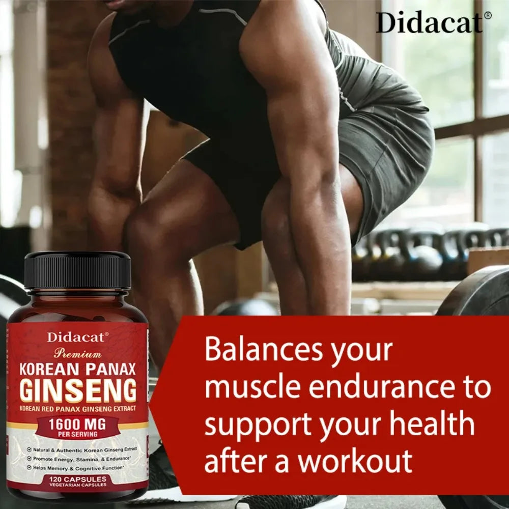 Korean Red Panax Ginseng Capsules – Energy & Focus Support Herbal Supplement Capsules Qst