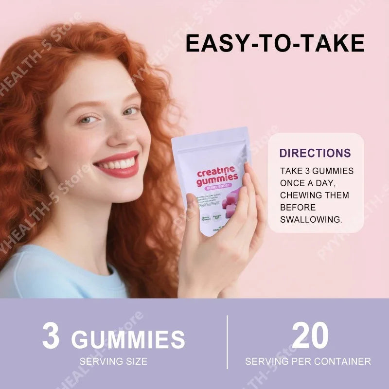 Creatine Gummies – Chewable Daily Supplement, 60 Count Creatine Supplement Qst