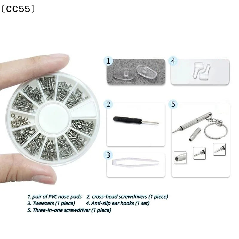 Eyeglass Repair Kit – Screws, Screwdrivers & Nose Pads Set Eyeglass Repair Kit Qst