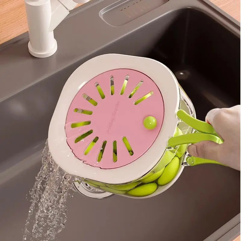 2-in-1 Double-Layer Fruit & Vegetable Washing Basin with Lid Vegetable Washing Basin Qme