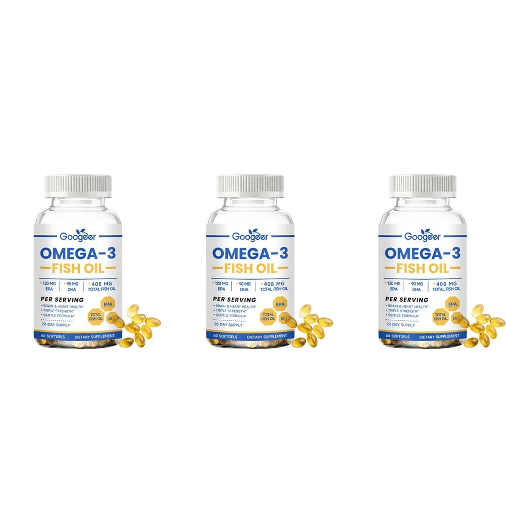 Googeer Omega 3 Fish Oil Softgels – EPA & DHA, 60 Count Omega-3 Supplement Qst 3 Bottles 180 Pieces