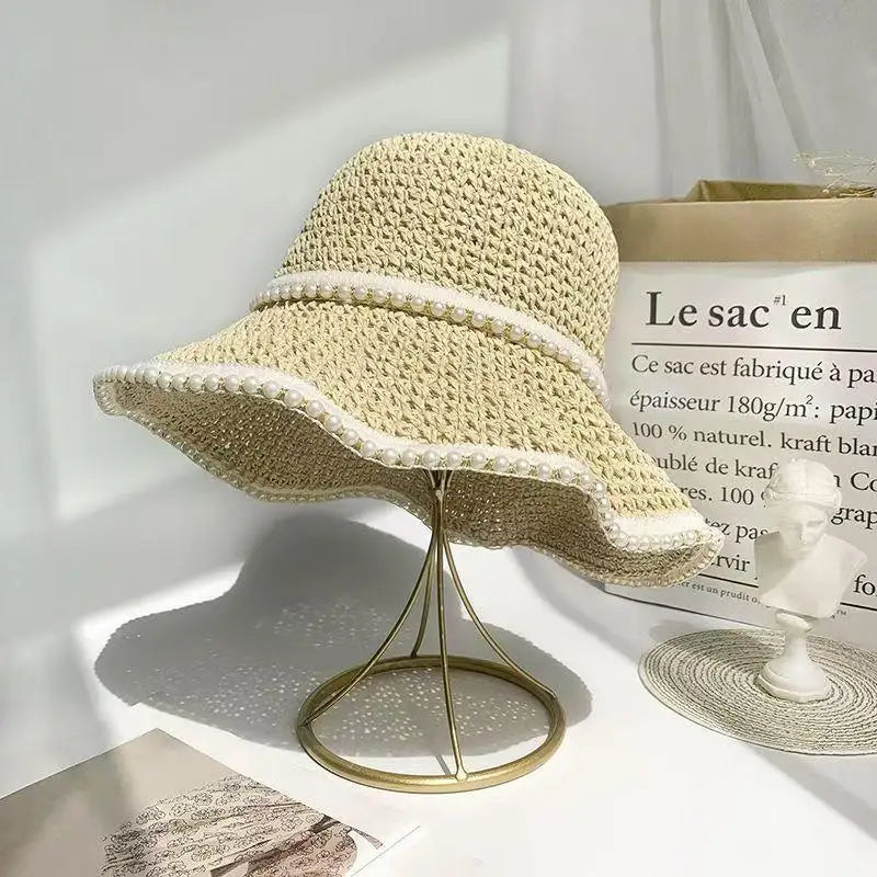 Women's Wide Brim Lace Straw Hat – Beach Sun Cap Straw Sun Hat Qst A3