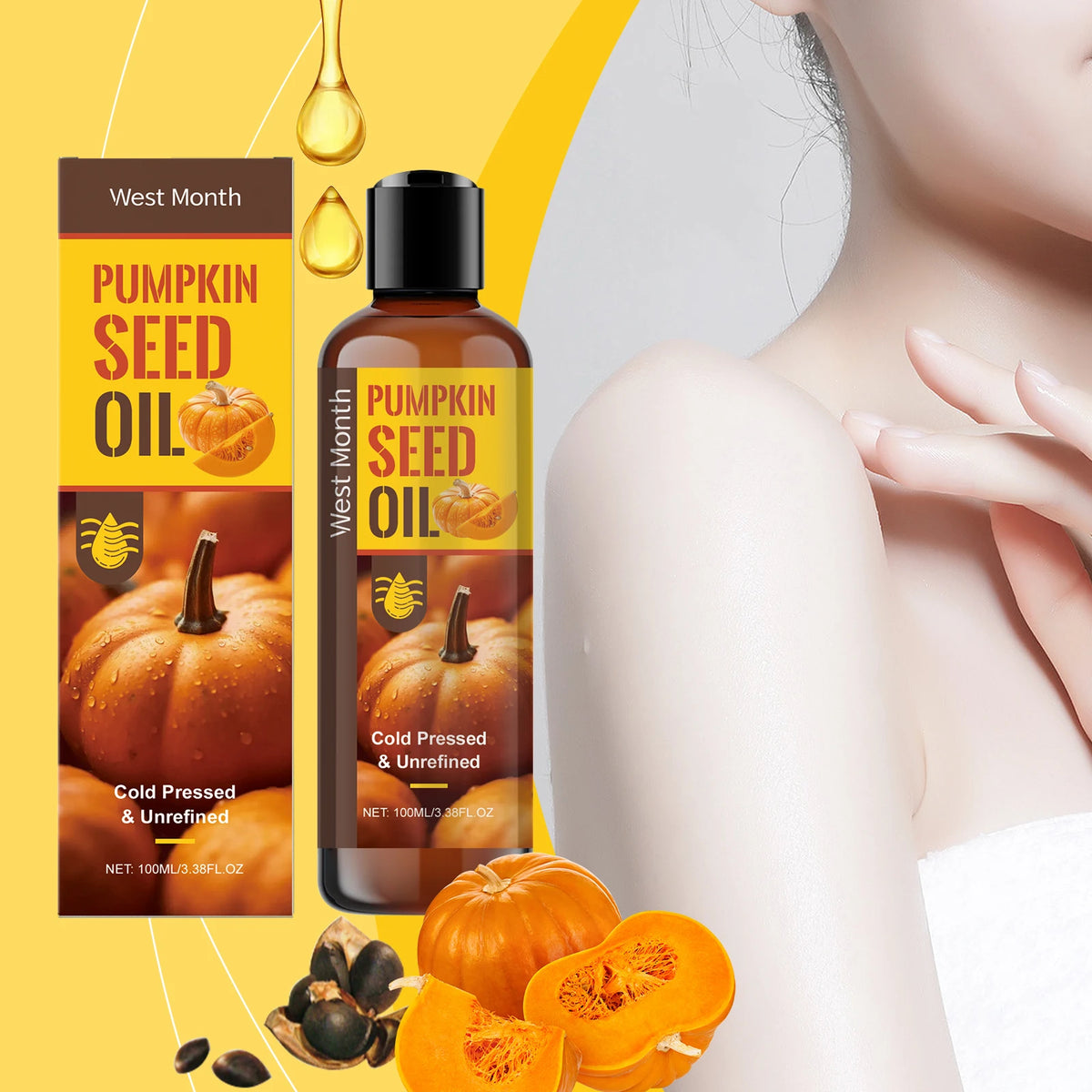 West Month Organic Pumpkin Seed Oil – Hair, Face & Body 100ml Multipurpose Beauty Oil Qst