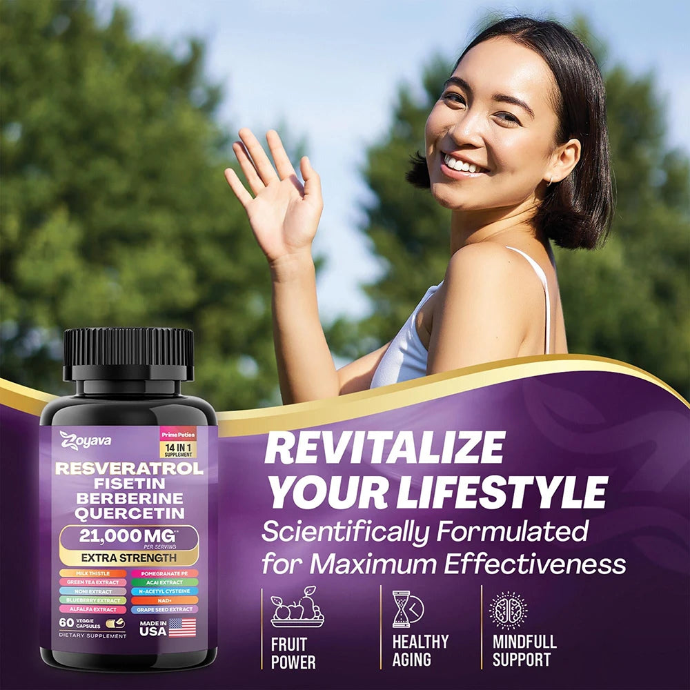 ZENVITALIZE 14-in-1 Resveratrol Supplement – 120 Capsules Herbal Supplement Qst
