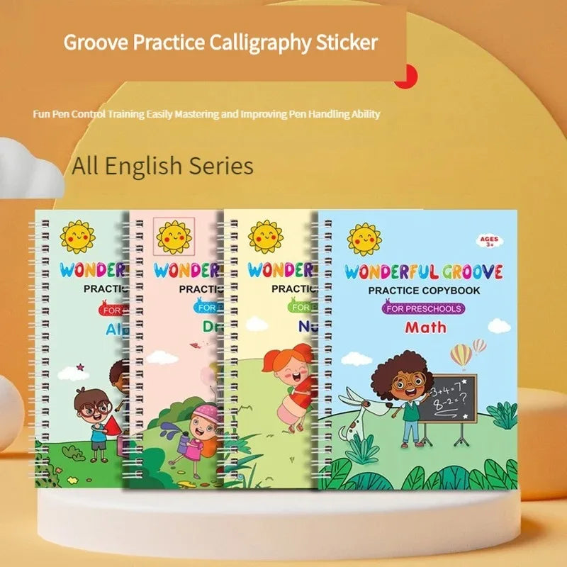 Kids Magic Copy Books Set – Wipe-Clean Writing Practice & Pen Kids Writing Practice Set Qme