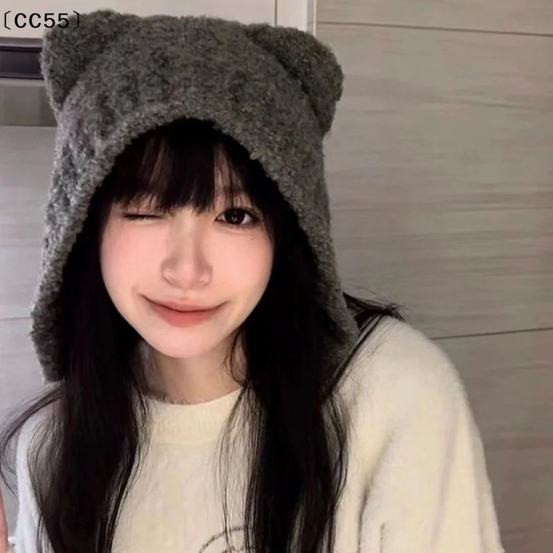 Cute Bear Ear Knit Beanie – Women's Winter Warm Hat Knit Winter Beanie Qst