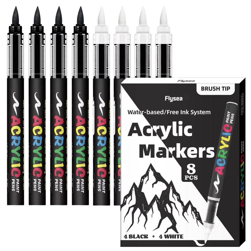 Acrylic Paint Markers Black & White Set | High Ink Capacity Acrylic Paint Markers Qme 4black4white