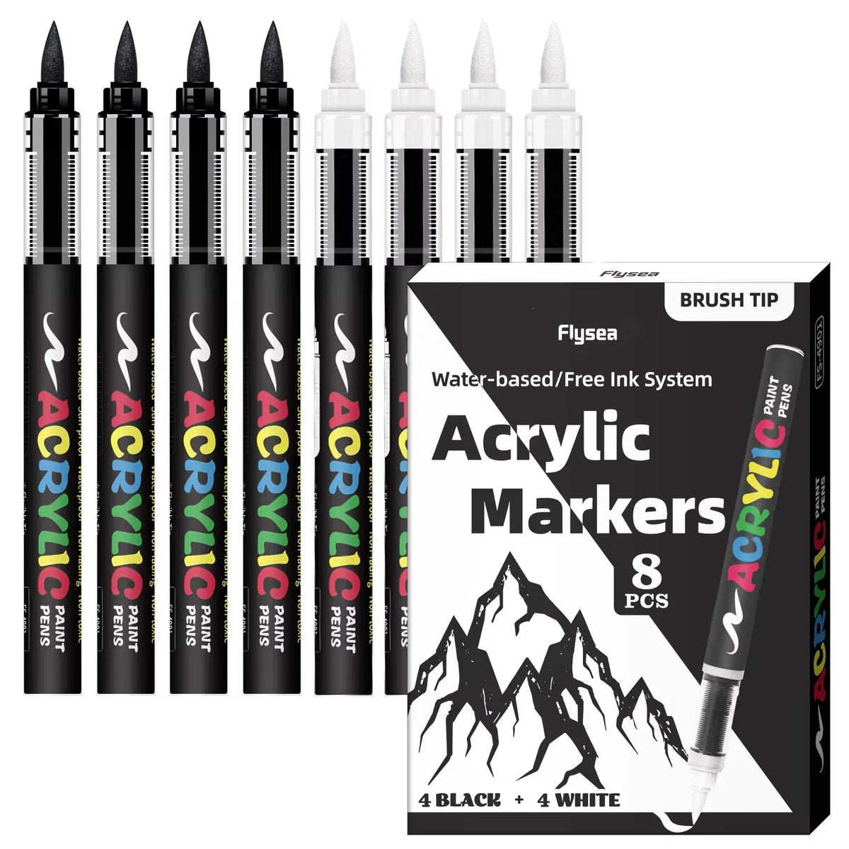 Acrylic Paint Markers Black & White Set | High Ink Capacity Acrylic Paint Markers Qme 4black4white
