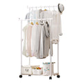 Double Rod Garment Rack with Wheels – Portable Clothes Organizer Rolling Garment Rack Qme White