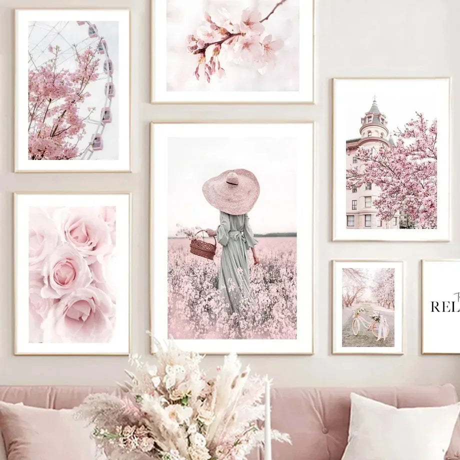 Floral Canvas Wall Art – Sakura Rose Tulip Nordic Poster Print Canvas Wall Art Qst
