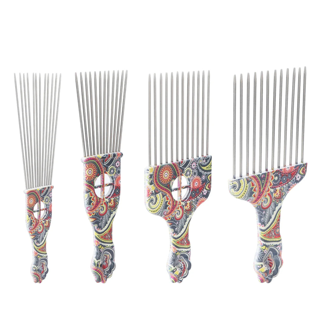 Afro Hair Pick Comb – Stainless Steel Detangler for Curly Hair Afro Hair Pick Comb Qme