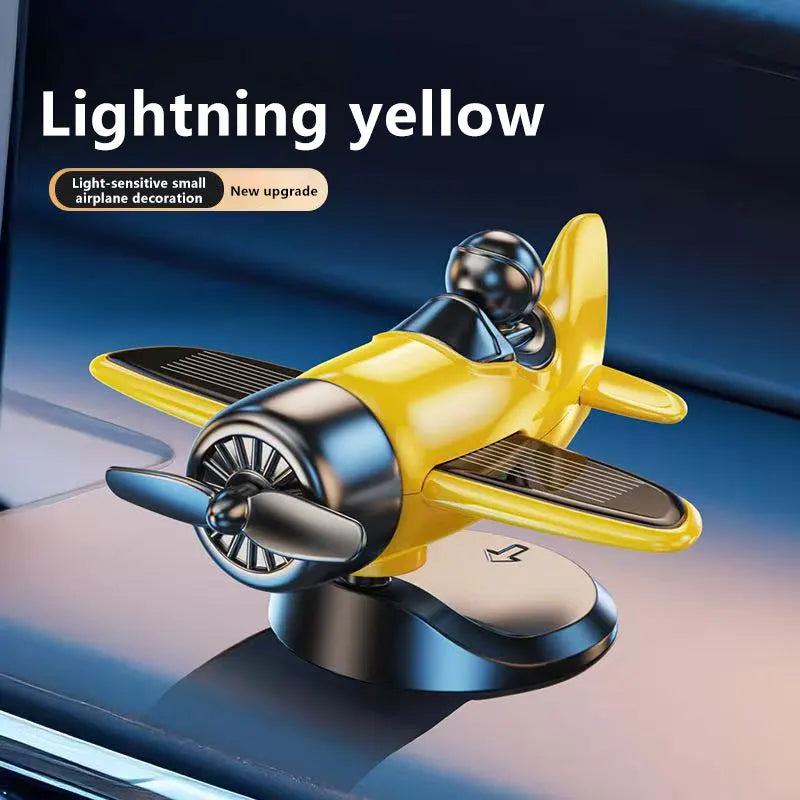 Solar Rotating Airplane Car Dashboard Ornament 360° Spin Car Dashboard Ornament Qst yellow