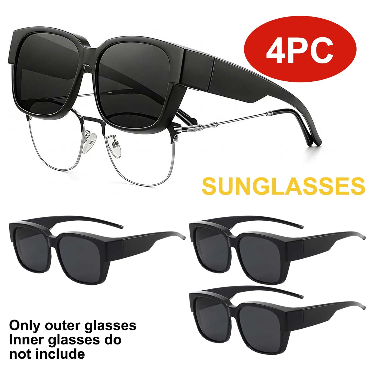 VOPHA Fit-Over Oversized Square Sunglasses UV400 Unisex T02 Fit-Over Sunglasses Qst 4PC