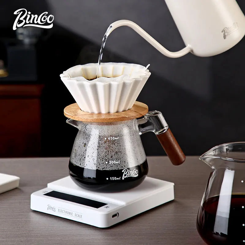 Bincoo 450ml/600ml Graduated Glass Coffee Sharing Pot | Pour Over Glass Coffee Server Qst