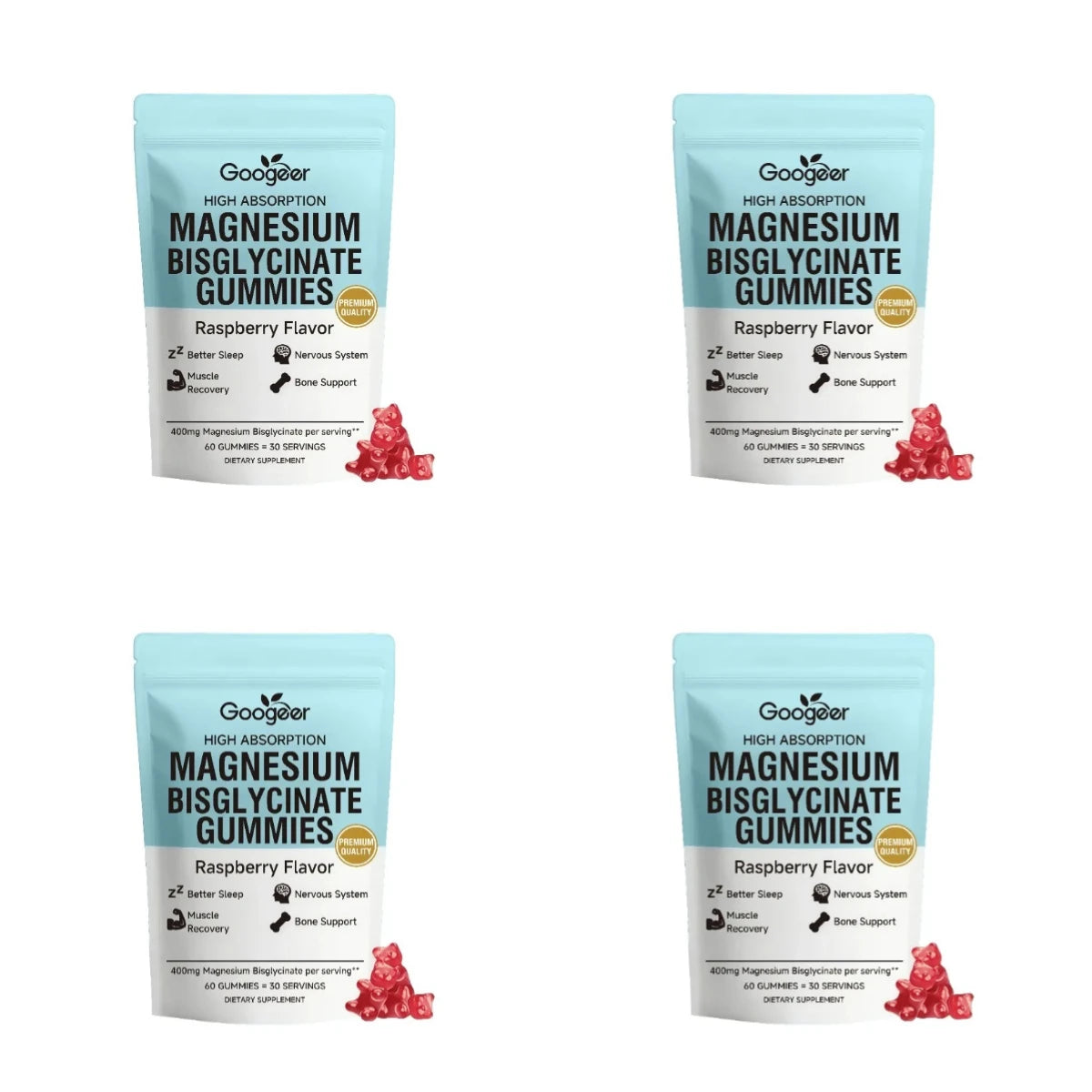 Magnesium Bisglycinate Gummies 400mg Raspberry – 60 Count Magnesium Supplement Qst 4 bags