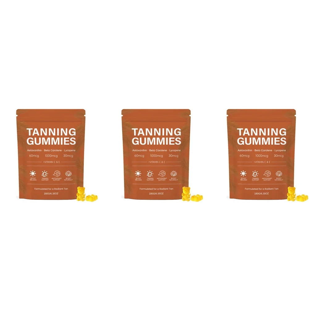 Tanning Gummies – Vitamins C & E, L-Tyrosine, Lycopene | 60ct Skin Glow Supplement Qst 180 Grams(Pack of 3)
