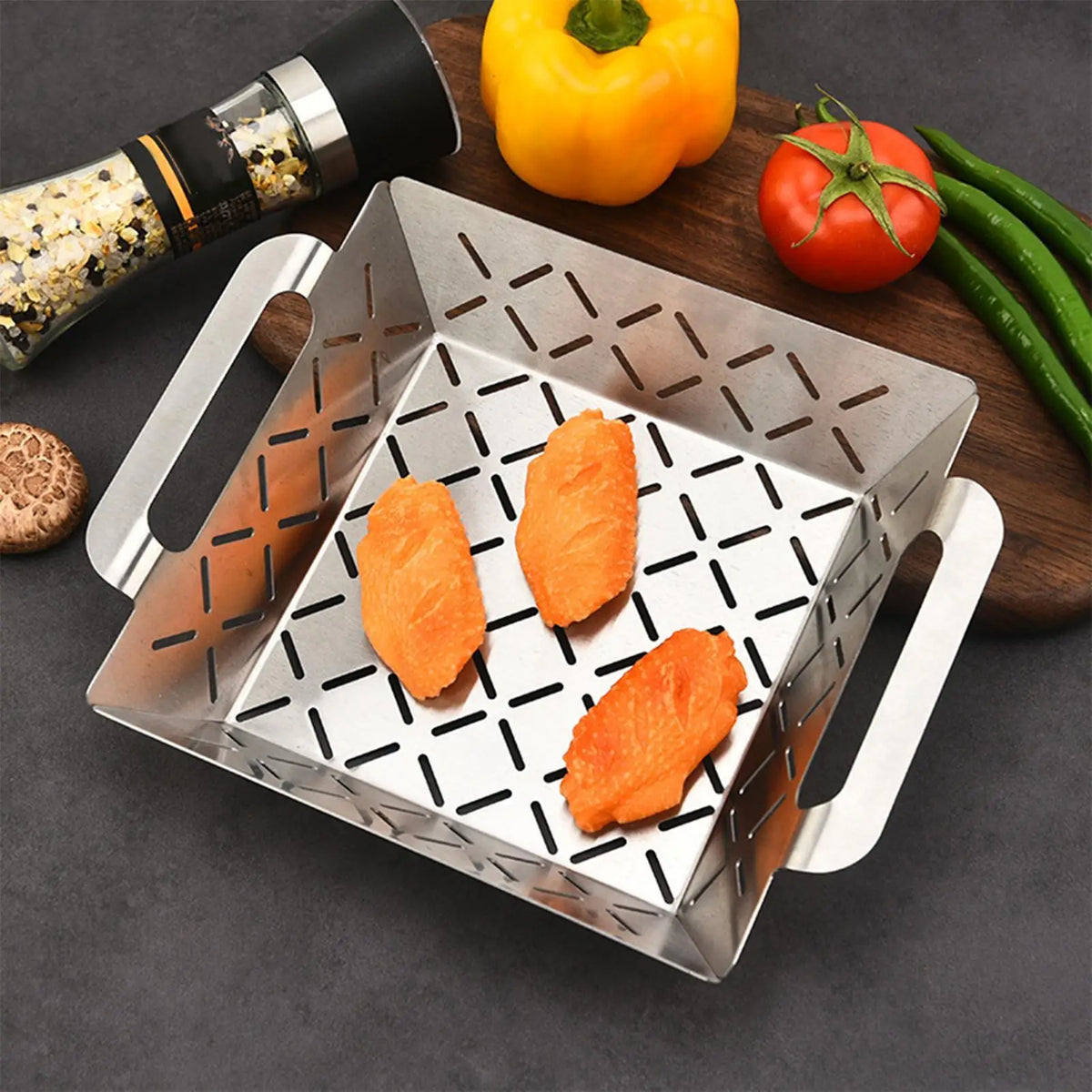 Stainless Steel BBQ Grill Basket – Perforated Grilling Net BBQ Grill Basket Qme