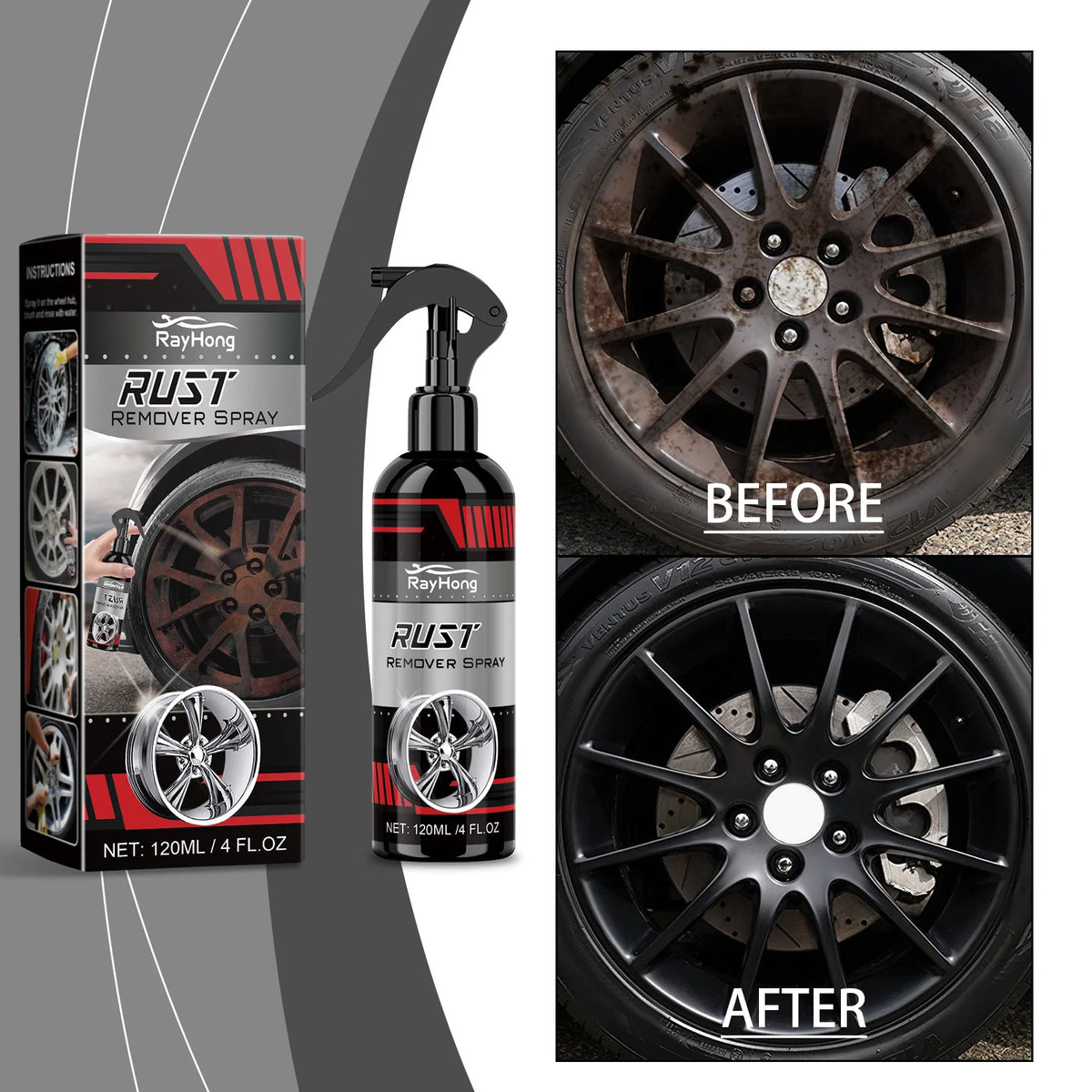 RayHong Wheel Rust Removal & Hub Cleaning Spray 120ml Wheel Cleaning Spray Qst 100ml