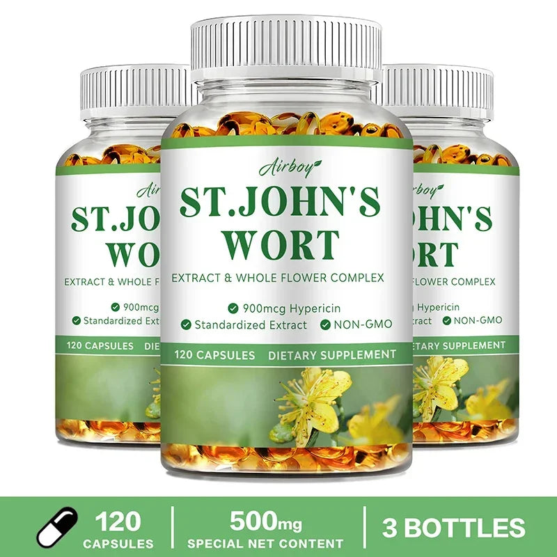 St. John's Wort Extract Capsules – Mood & Relaxation Support Herbal Supplement Qst 120 Capsule-3bottles