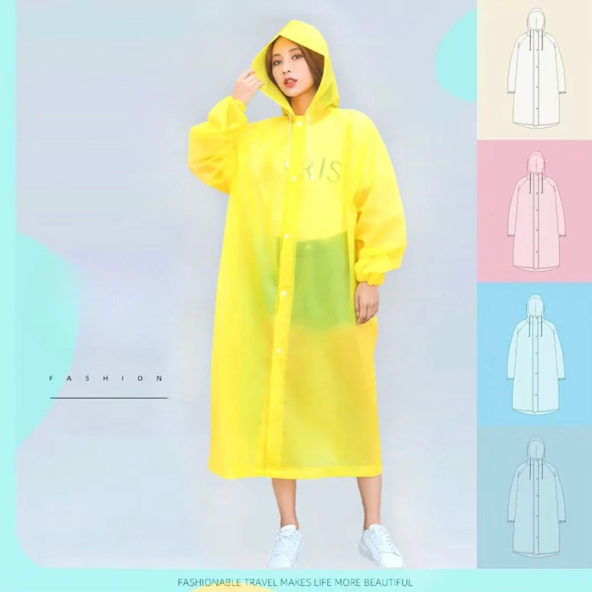 Waterproof Hooded EVA Rain Jacket – Unisex Long Raincoat Rain Jacket Poncho Qst Yellow One Size