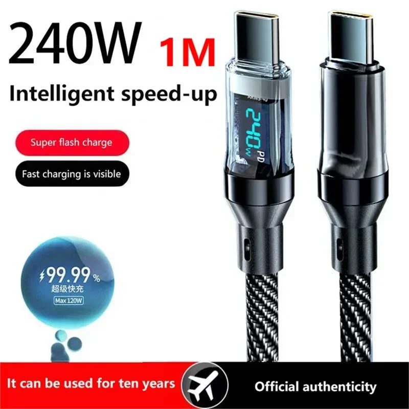 USB-C 100W Fast Charging Cable with LED Display | 1M 2M USB Charging Cable Qst Type C To Type C 1m