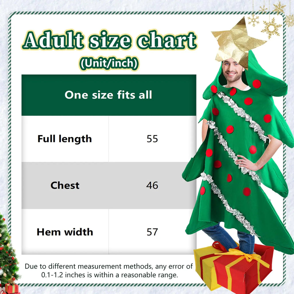 Christmas Tree Onesie Costume with Shoe Covers – Adults & Kids Holiday Onesie Costume Qme