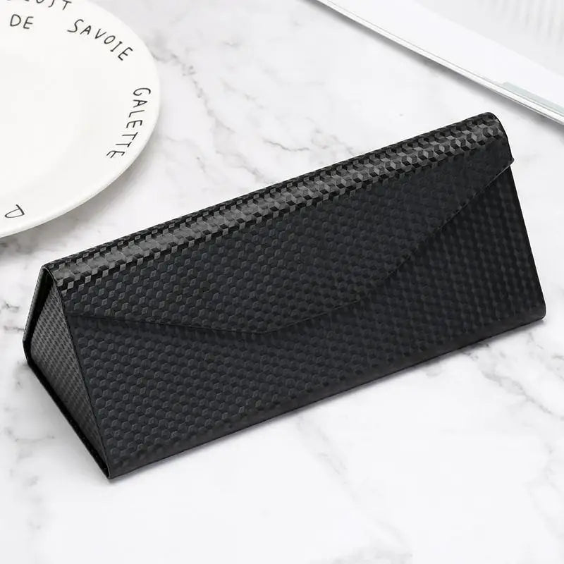Triangle Glasses Case – Waterproof Folding PU Leather Eyeglass Box Eyeglass Case Qst Grid black
