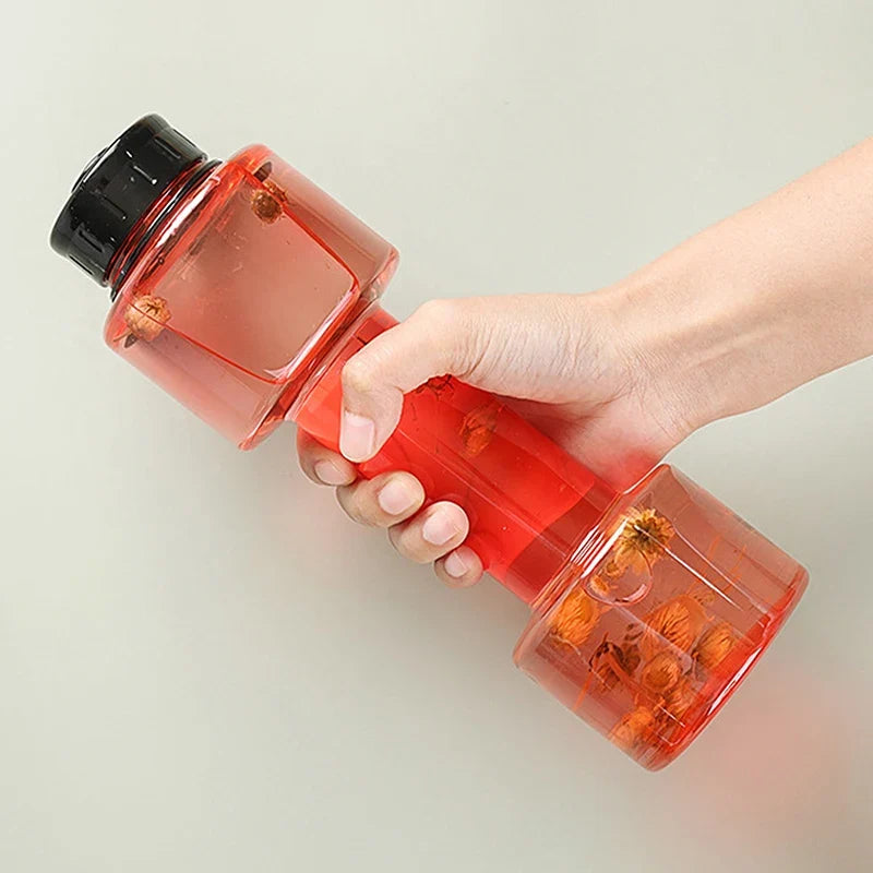 Dumbbell Shaped Sport Water Bottle 650ml PET Gym Bottle Sport Water Bottle Qme
