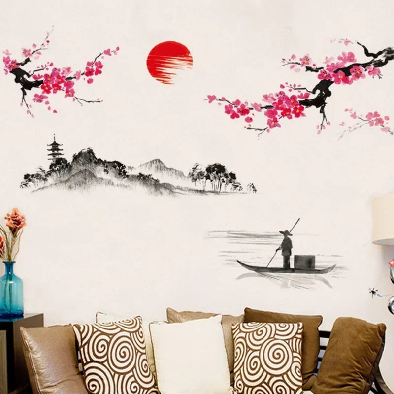 Pink Cherry Blossom Tree Wall Mural Sticker – Sakura Decal Wall Mural Decal Qme
