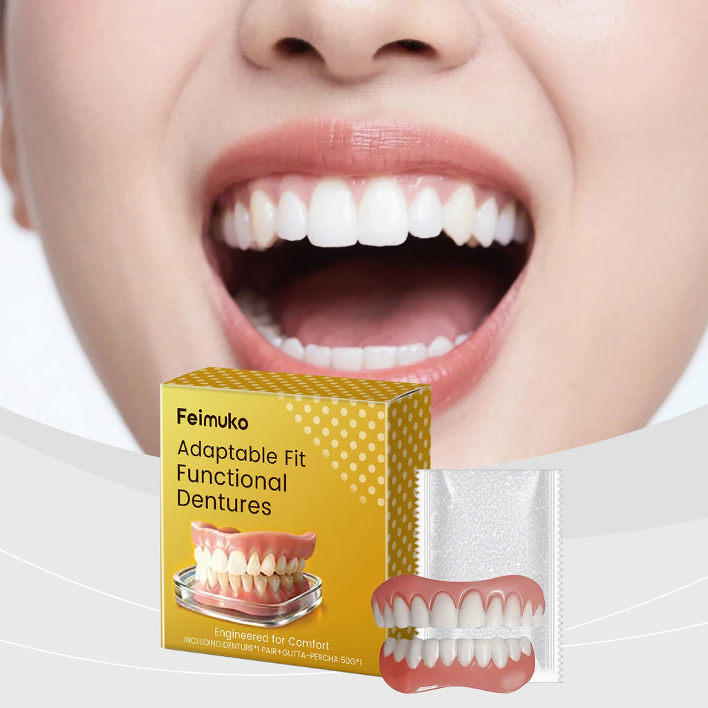 Silicone Fake Teeth Full Set – Realistic Upper & Lower Dentures Cosmetic Denture Set Qst