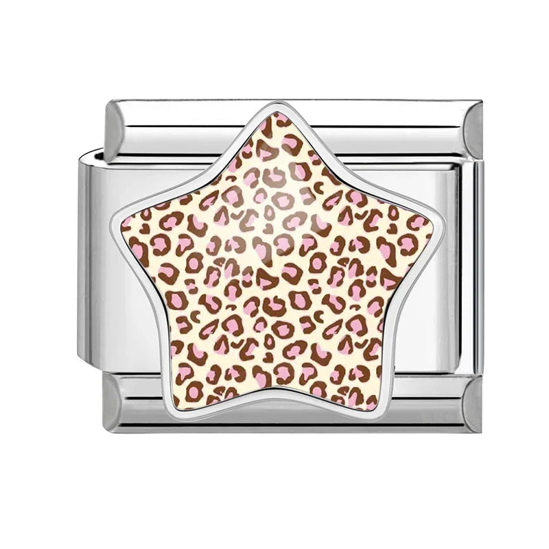 Zebra Leopard Star Purple Italian Charm Links – 9mm Stainless Italian Charm Links Qme Style 1